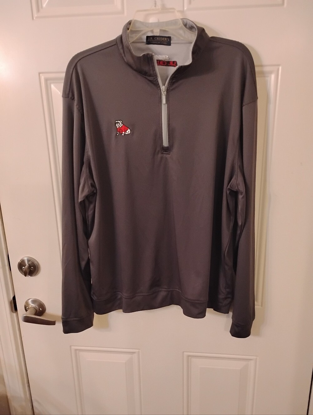 J. R. Cryders Charcoal Quarter-Zip Pullover with Red Bulldog Patch